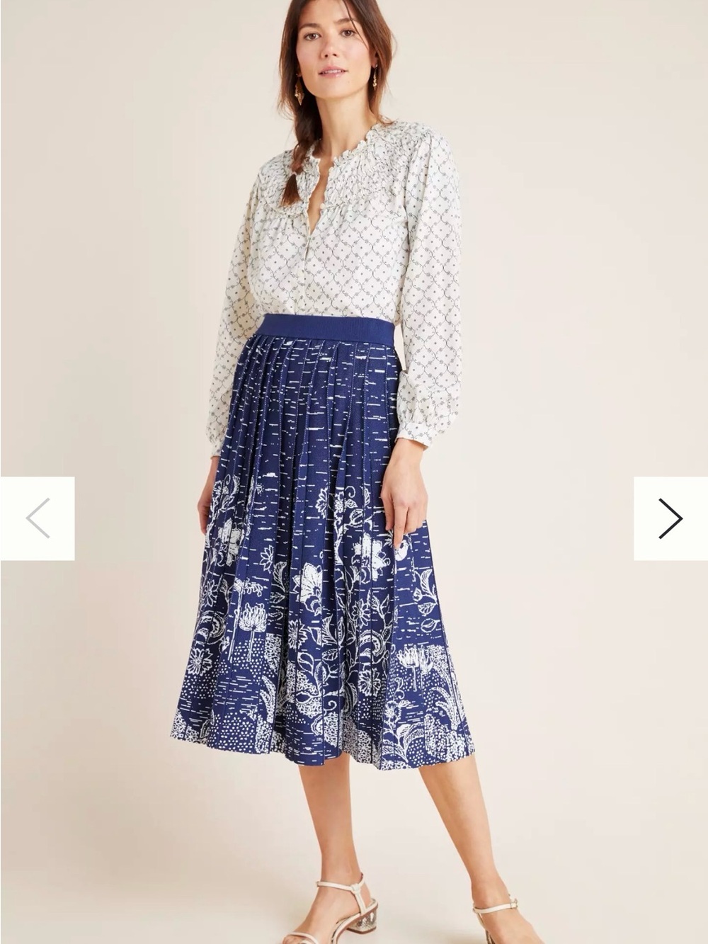 NWOT- Anthropology Haven Pleated Knit Midi Skirt, Navy / White, Size Medium